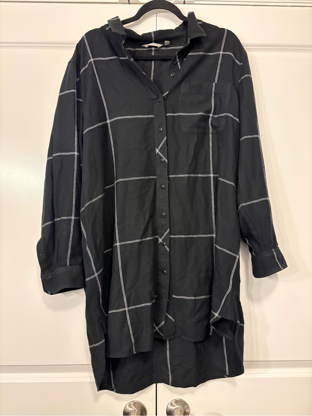 Athleta Black Windowpane Button-Down Longline Shirt